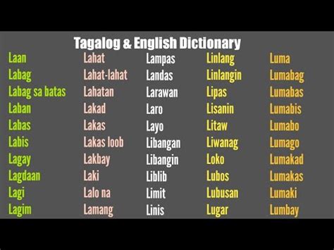 tagalog words that end with l|List of Tagalog words starting with the letter L .